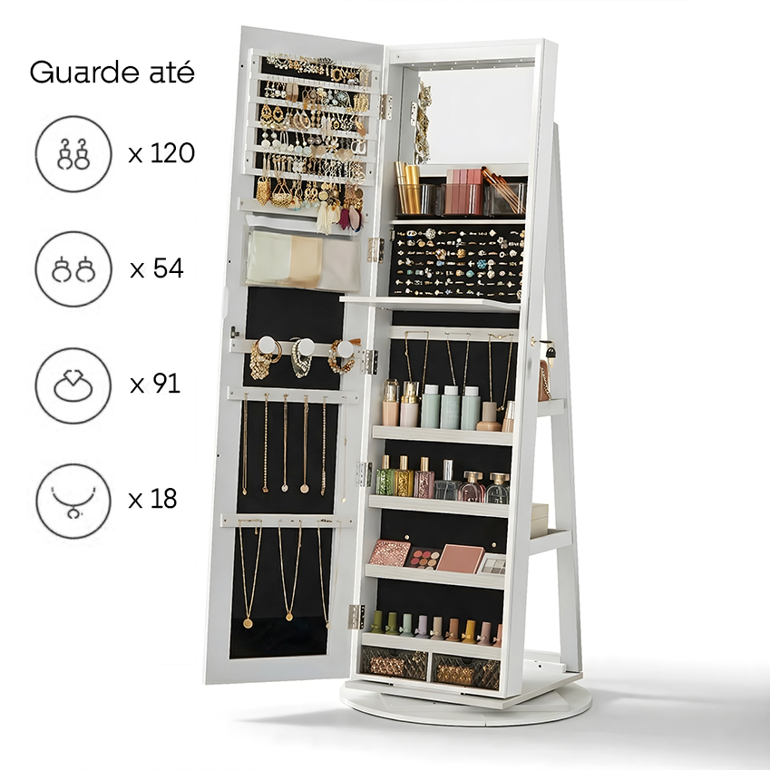 Espelho Porta Joias 360° com Organizador Interno