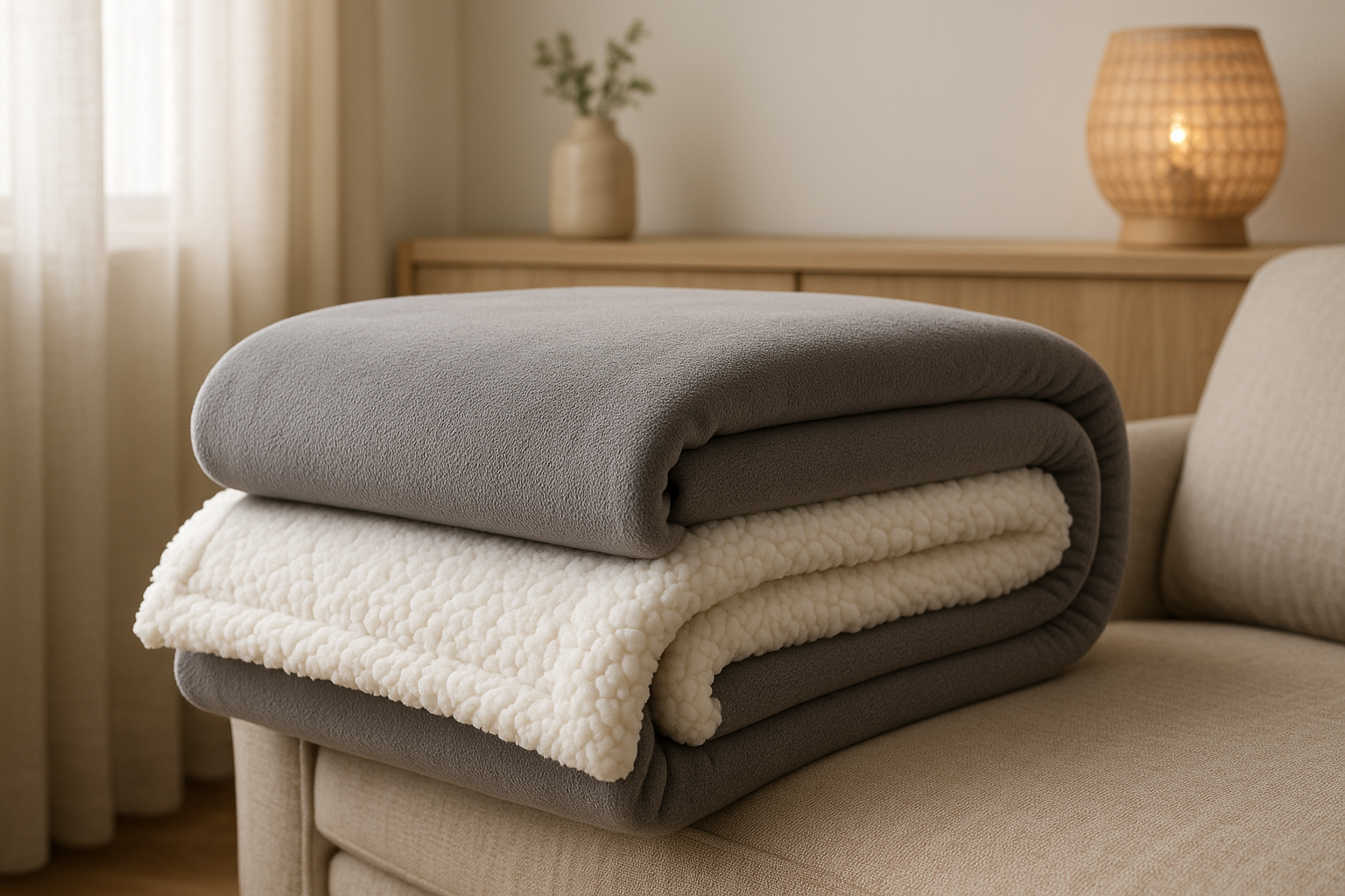 Manta Sherpa Dupla Face Cinza e Branca 150x200cm