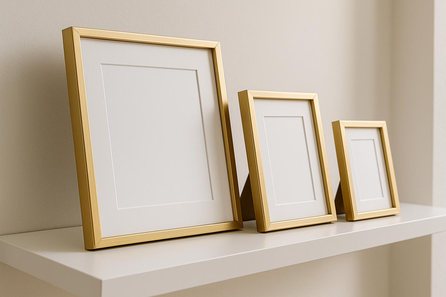 Kit 3 Porta-Retratos Dourados Tamanhos Variados com Vidro