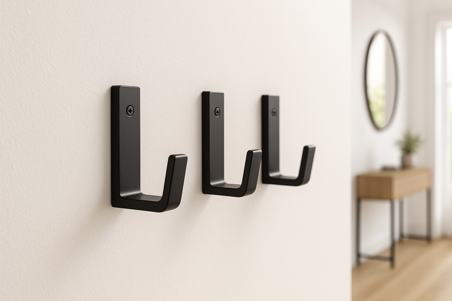 Kit 3 Ganchos Decorativos de Parede Metal Preto Geométrico