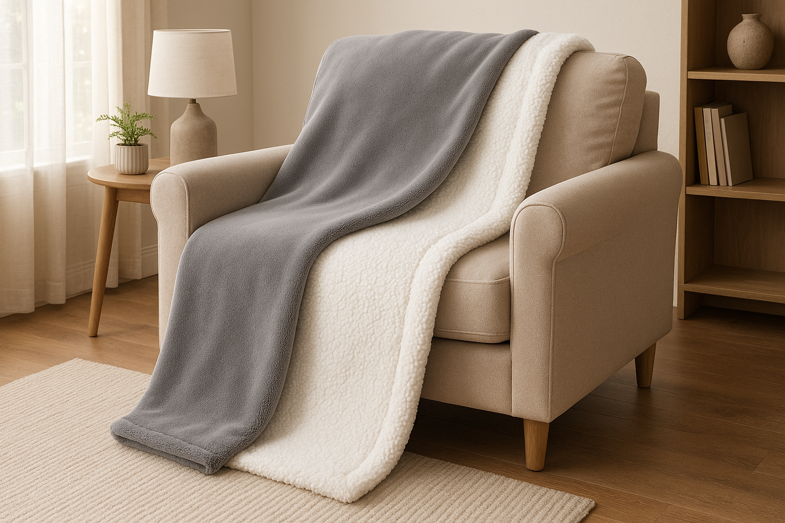 Manta Sherpa Dupla Face Cinza e Branca 150x200cm