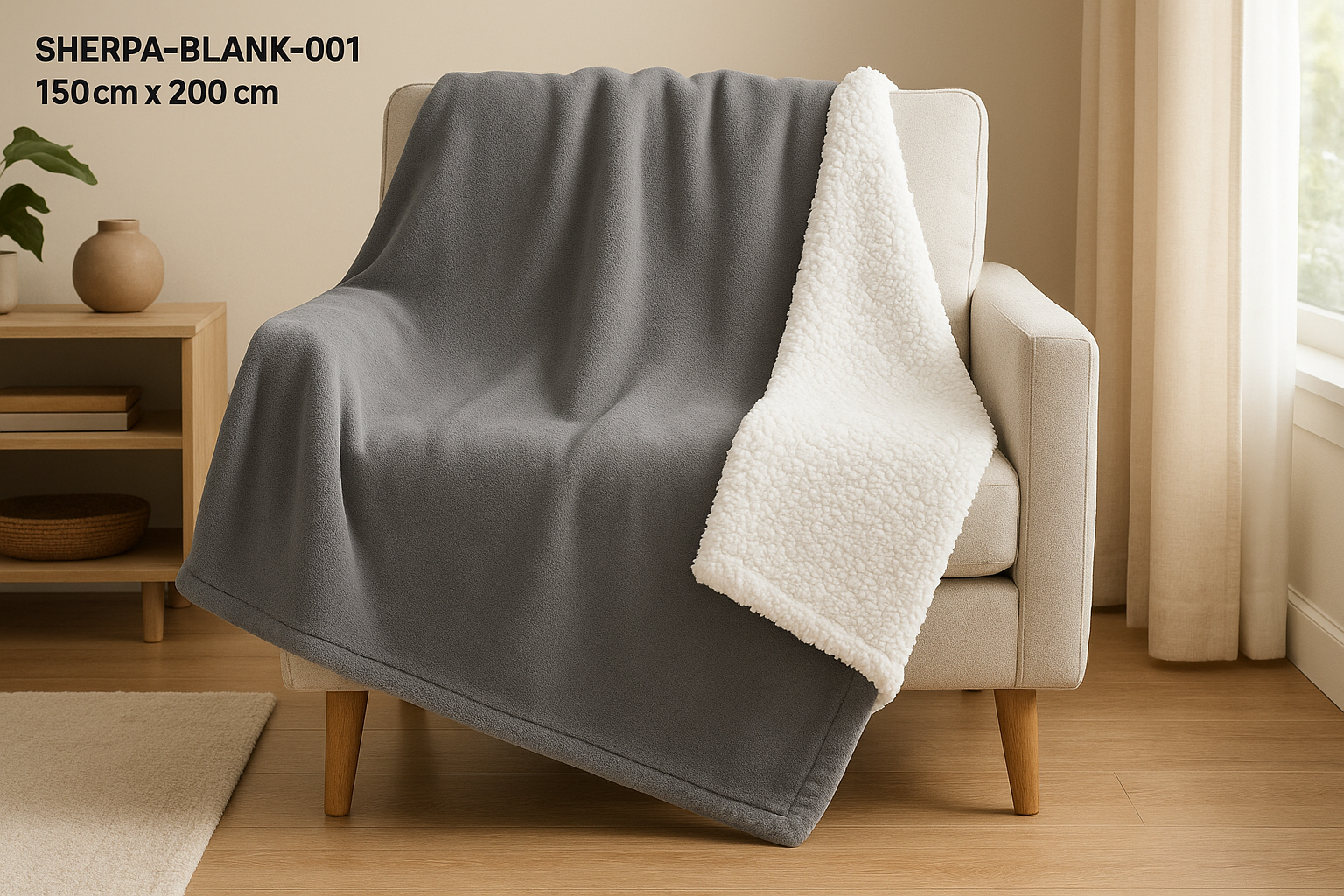 Manta Sherpa Dupla Face Cinza e Branca 150x200cm