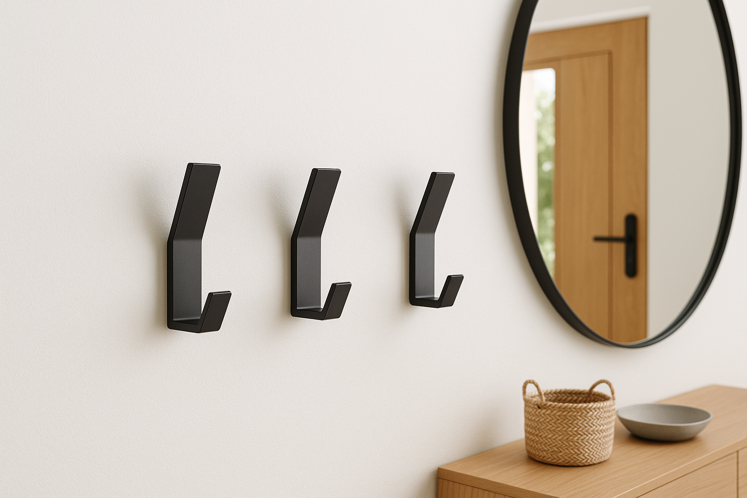 Kit 3 Ganchos Decorativos de Parede Metal Preto Geométrico