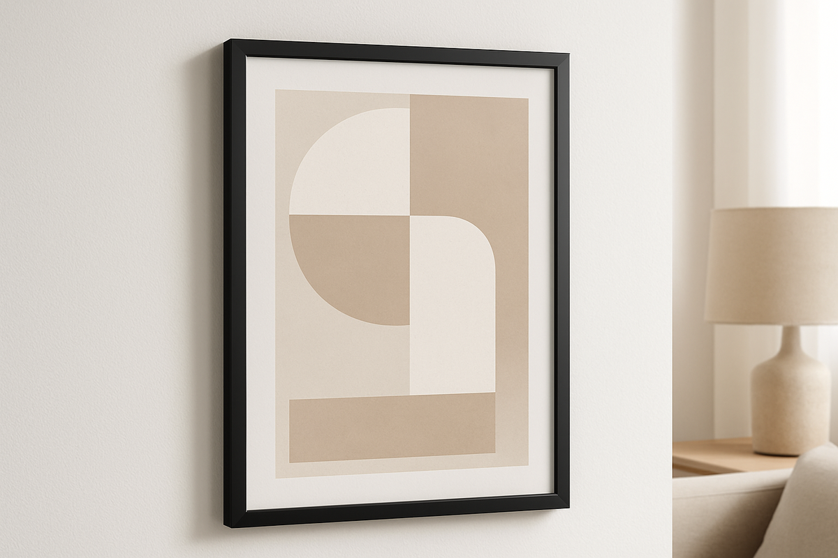 4 Quadro Decorativo Minimalista Geométrico com Moldura Preta