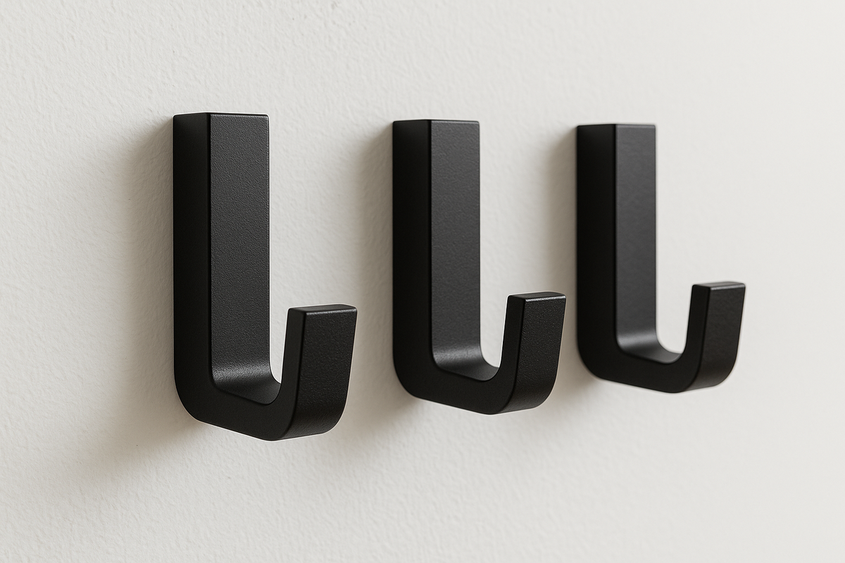 Kit 3 Ganchos Decorativos de Parede Metal Preto Geométrico