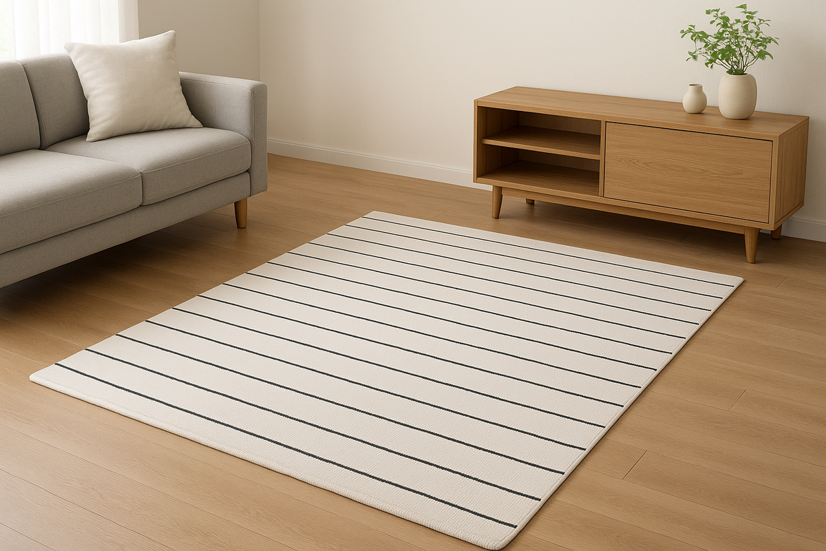 Tapete Listrado Branco e Preto Algodão 120x180cm